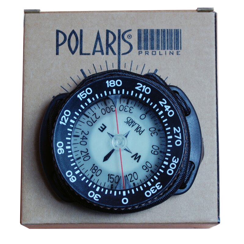 Polaris Proline Bungee Kompass 30Grad. Draufsicht mit Verpackung
