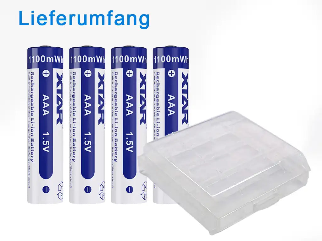 4x Xtar AAA 1,5V Li-Ion Akku Set, Lieferumfang