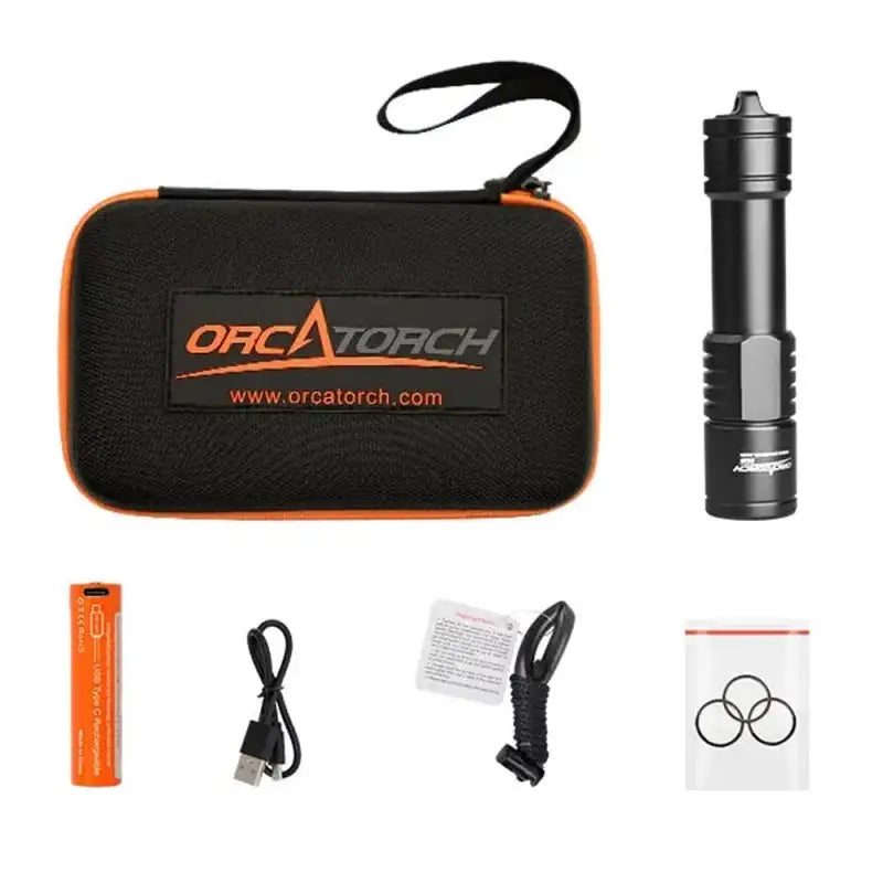OrcaTorch  D520  Tauchlampe Set mit Drehschalter, 2 Akkus, max. 1000 Lumen