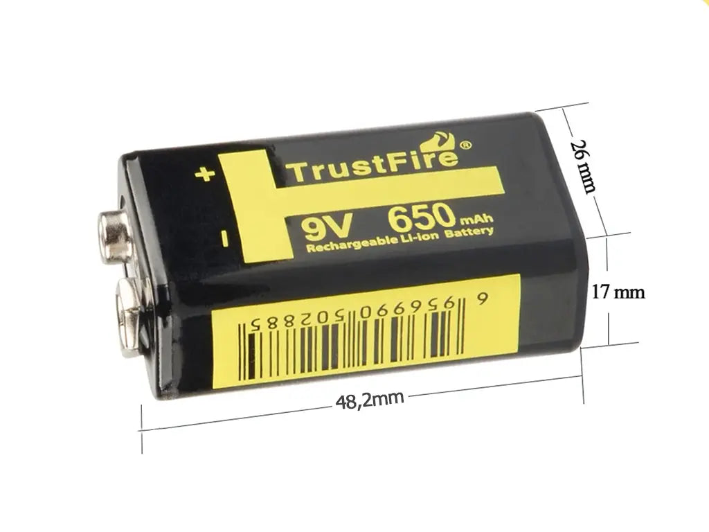 Trustfire 9V Block 650mAh Lithium Polymer, Maße